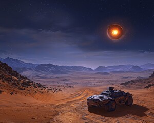 Exploring Planetary Orbits A Visualization of Celestial Bodies in a Desert Landscape