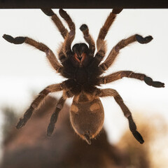 Spider Golden Blue Legged Baboon on a glass wall.
