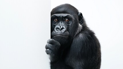 Obraz premium Happy gorilla looking around the corner