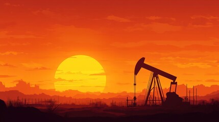 Silhouette of an oil pumpjack against a vibrant sunset.