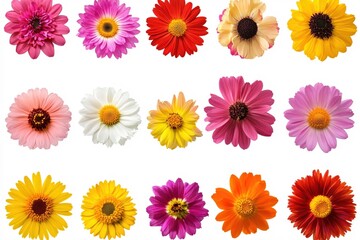 Colorful Collection of Various Fresh Flowers Displayed on White Background