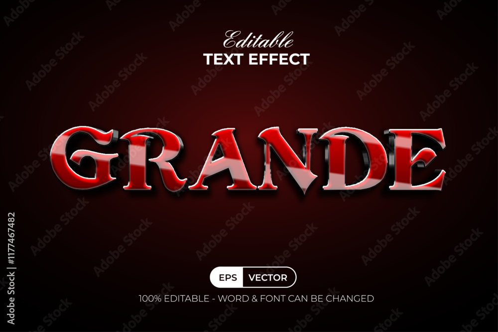 Poster grande text effect 3d red style. editable text effect.