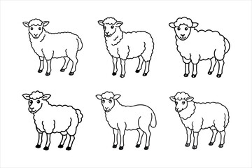 Cute Black and White Sheep Illustrations for Coloring Books or Designs
