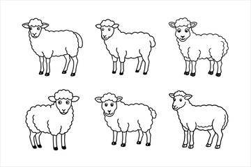 Cute Black and White Sheep Illustrations for Coloring Books or Designs