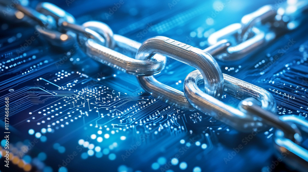 Poster secure digital chain link symbolizing data protection and cybersecurity concepts