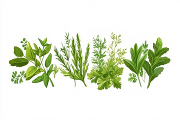 Obraz premium Fresh Green Herbs on White Background for Culinary and Natural Wellness Use