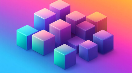 Obraz premium Colorful geometric blocks arranged in a dynamic pattern on a vibrant gradient background