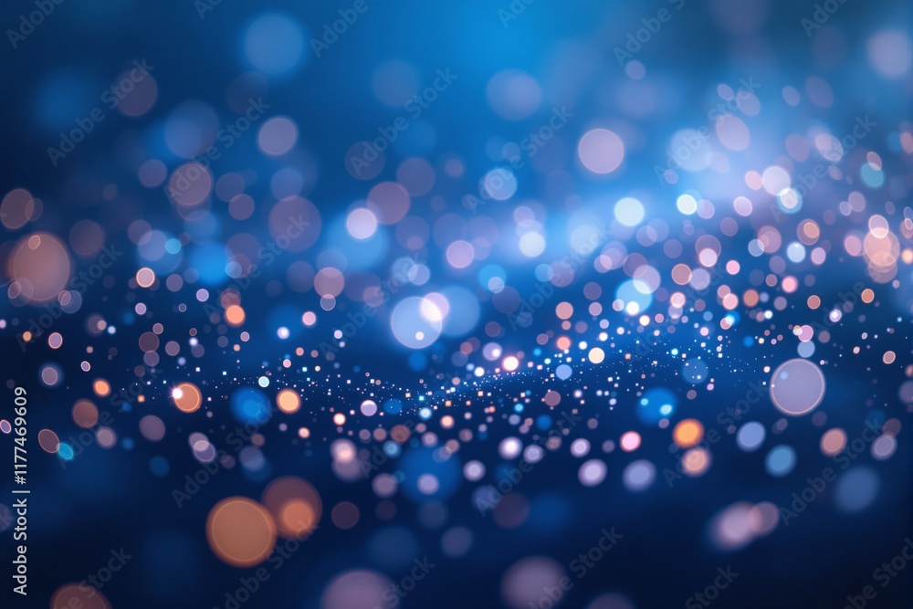 Poster abstract bokeh lights in soft tones of blue and orange, blurred style on a dark background. concept 
