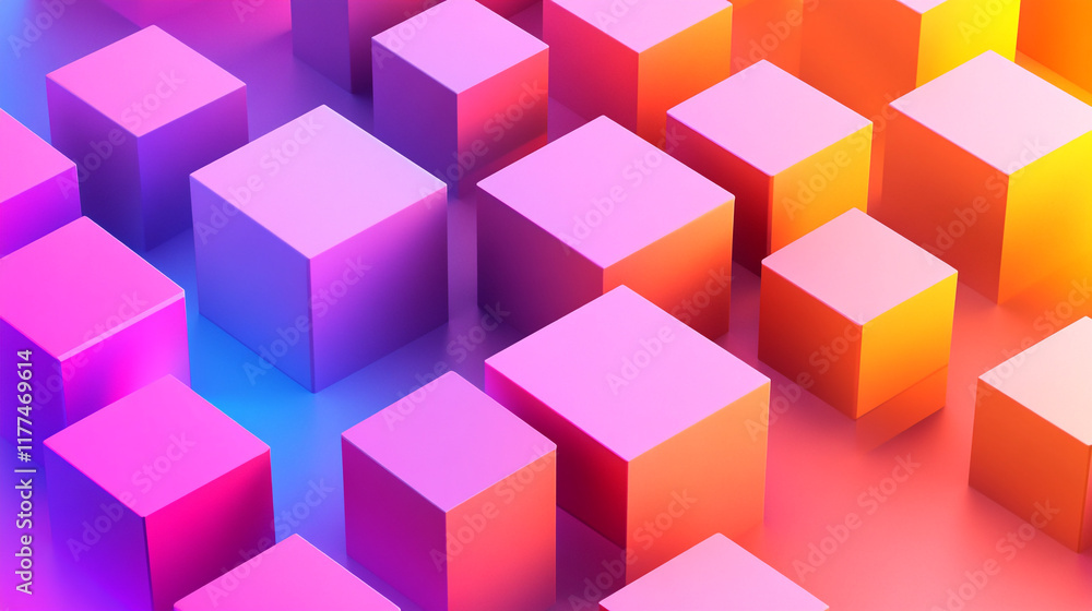 Aufkleber colorful abstract cubes creating a dynamic three-dimensional landscape in vibrant hues