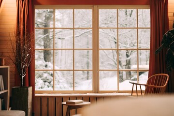 Cozy Interior with Snowy Window View