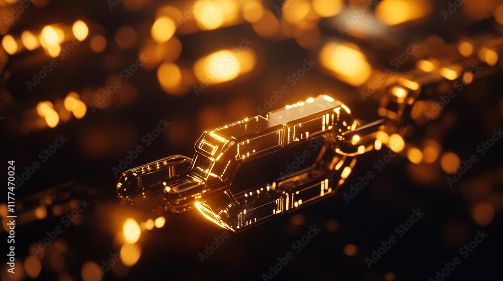 Poster intricate golden circuit board design illuminated by soft light reflections