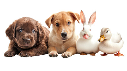 Fototapeta premium Adorable Puppy, Kitten, Bunny, and Duckling Friends