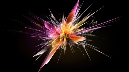 Abstract explosion of colors and shapes on a dark background.