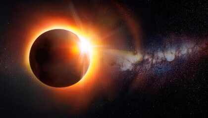 Fototapeta premium Spectacular Total Solar Eclipse with Glowing Corona and Milky Way Galaxy in Stunning Cosmic Detail for Astronomy and Space Exploration Enthusiasts
