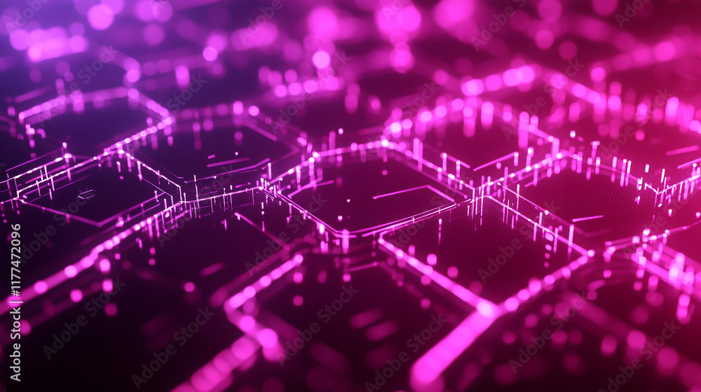 Aufkleber abstract digital composition featuring glowing hexagonal structures in vibrant pink tones