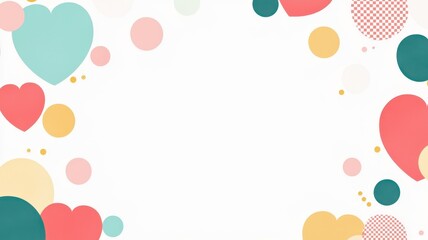 Colorful hearts and circles frame a blank space, ideal for a festive design.