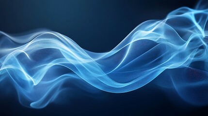 Fototapeta premium Abstract blue wave, flowing energy, dark background, design element.