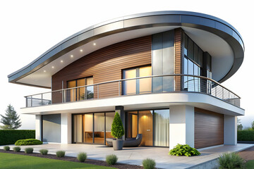 Luxurious modern house exterior with balcony