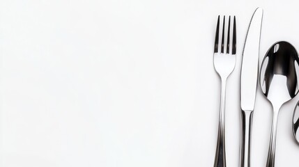 A set of dining utensils arranged neatly on a white surface.
