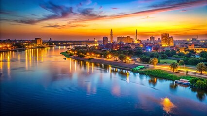 Khartoum Dusk: Blue Nile River Panorama with Copy Space for Text