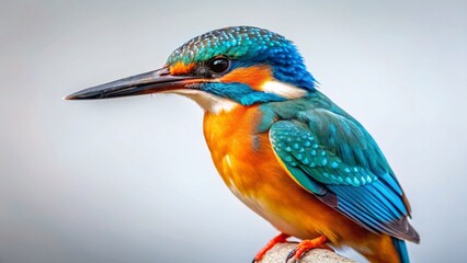 Obraz premium Kingfisher Bird Sharp Beak Low Light White Background Stock Photo