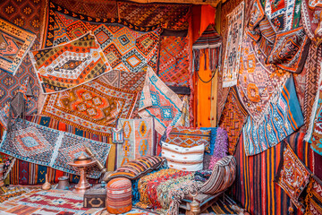 Turkish Rugs in a Traditional Bazaar
