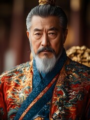 Obraz premium Qing Dynasty Emperor Presiding over the Forbidden City in Ornate Robes