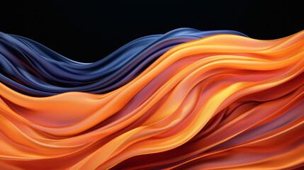 Abstract orange and blue flowing fabric waves.