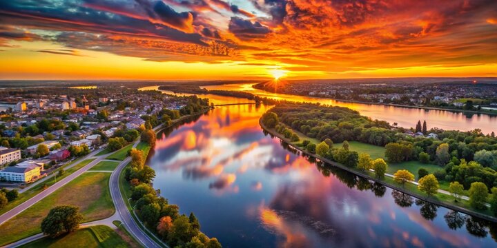 Laval Sunset Drone Aerial: Dramatic Sky Reflection in River
