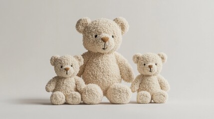 Obraz premium Title for the image: Two fluffy teddy bears holding a heart sitting together, representing love and childhood fun