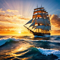 Fototapeta premium Segelschiff bei Sonnenuntergang 5