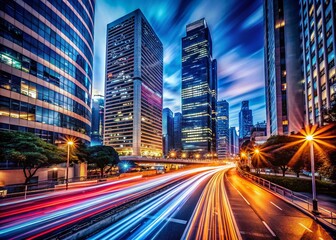 Obraz premium Light Trails Cityscape at Night - Long Exposure Photography