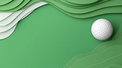 Golf ball on green putting surface, abstract wavy design background, sport leisure activity.