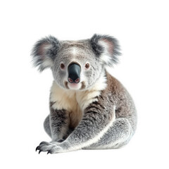 koala sitting in a relaxed pose. showcasing its characteristic fluffy fur and large nose against a plain white background the koala's expressive eyes and ears add to its adorable appearance. making it