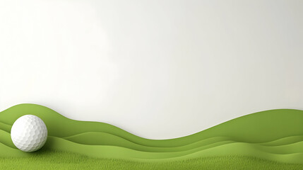 Golf ball on green putting surface, minimalist design, white background; perfect for sports websites or promotional materials.