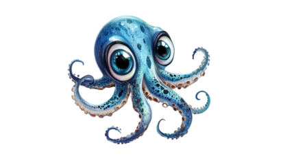 Cute octopus with owl eyes, butterfly wings, and a skull pattern in a fun tribal design