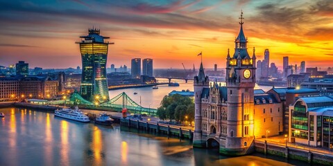 Fototapeta premium London Port Tower Building: Majestic Cityscape at Dawn