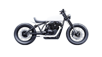 Obraz premium Custom Motorcycle Design White Tank, Black Wheels, Side View