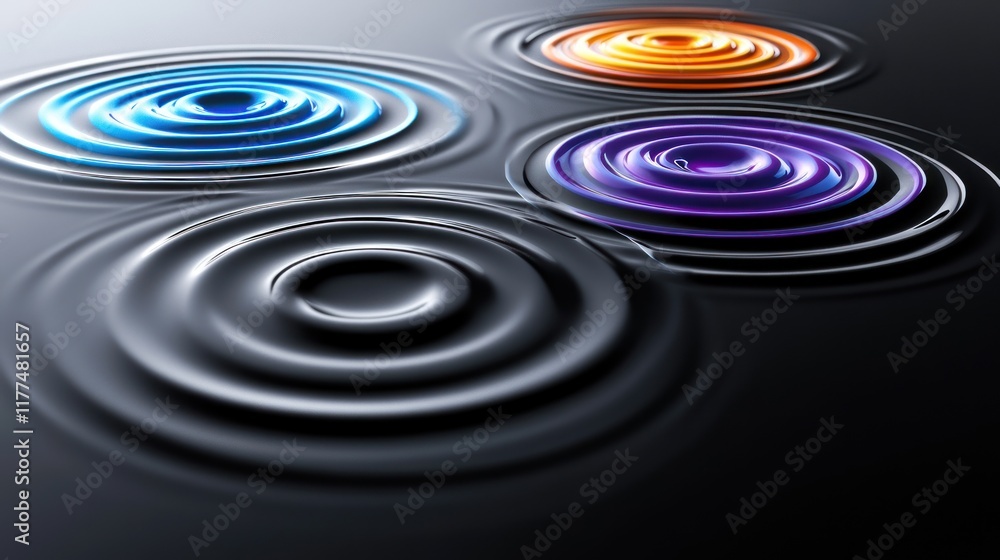 Poster colorful ripples on a dark surface, creating a serene visual effect.