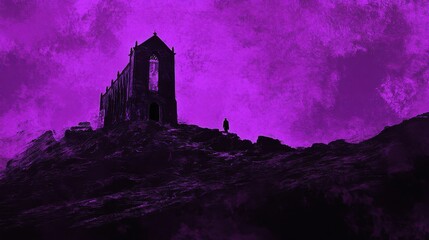Obraz premium Silhouette of a Chapel on a Purple Hilltop