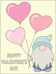 Happy Valentines day card with gnome and hearts