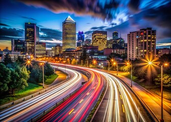 Fototapeta premium Long Exposure City Lights at Night - Dark Urban Scene Photography