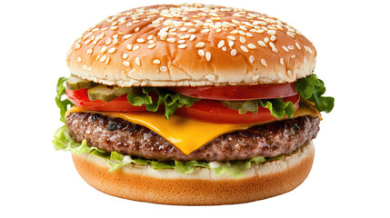 Delicious Juicy Cheeseburger with Sesame Bun and Toppings
