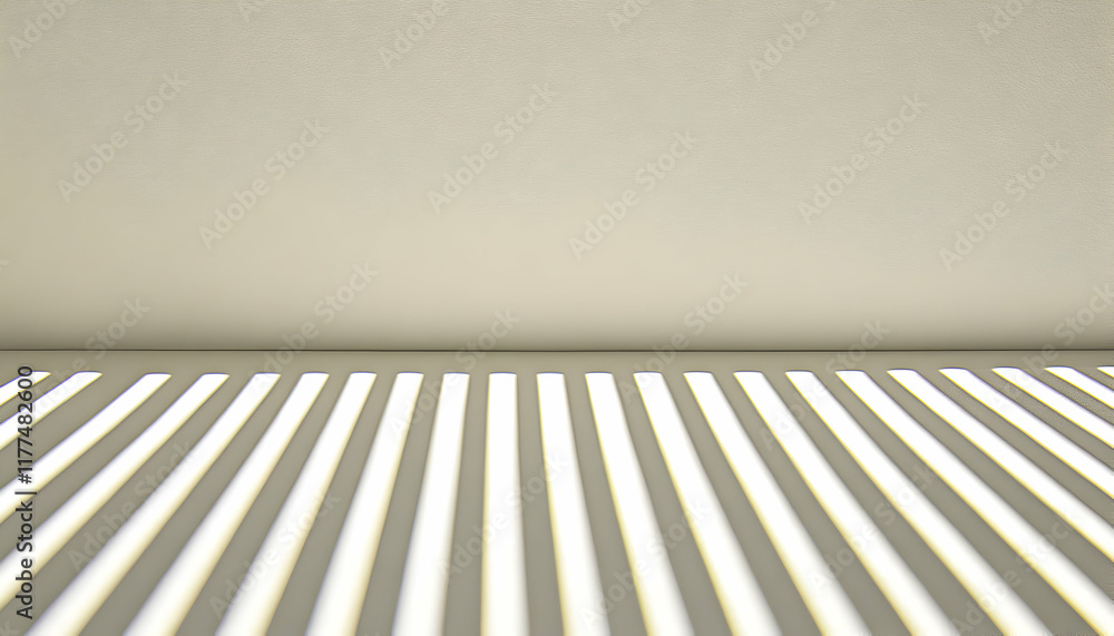 Poster abstract minimalist beige wall with parallel light stripes creating a geometric pattern; ideal for d