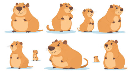 Fototapeta premium Cartoon set of cute and funny animal characters including bear, dog, cat, sheep, cow, and teddy, in a playful, colorful, and isolated style, perfect for a fun animal collection