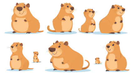 Cartoon set of cute and funny animal characters including bear, dog, cat, sheep, cow, and teddy, in a playful, colorful, and isolated style, perfect for a fun animal collection