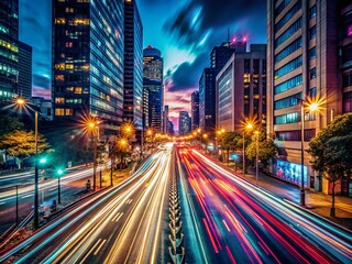 Obraz premium Long Exposure Light Trails Cityscape at Night - Abstract Urban Photography