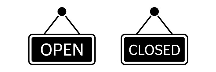 Door sign icon. Open closed sign.