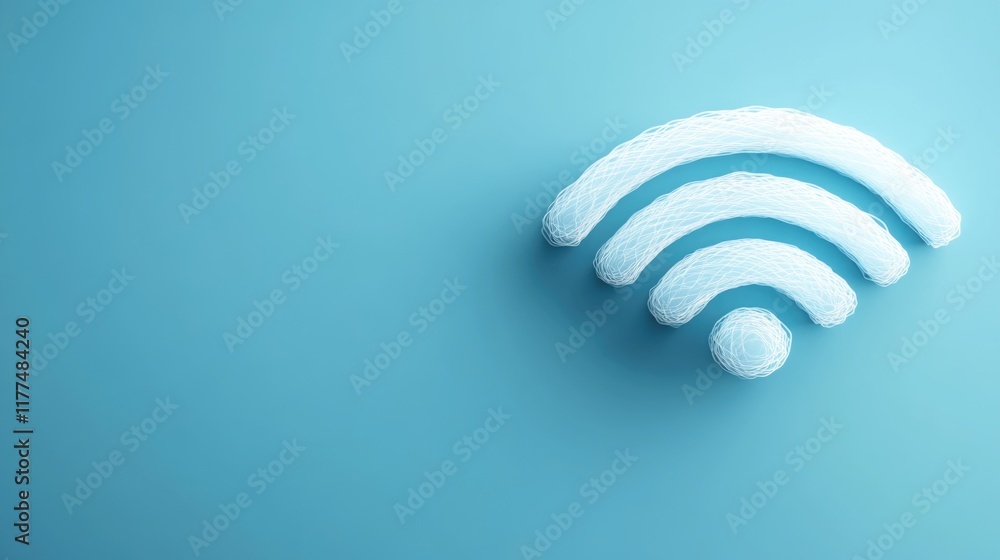 Poster stylized white wifi signal icon on a soothing blue background with ample empty space for text and de