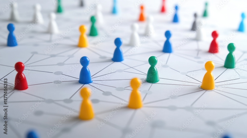 Poster colorful networking figures on a light background representing global communication and connectivity